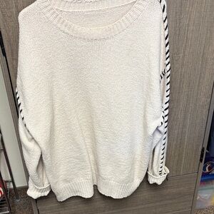 Cozy Cream Sweater with Striped Accents